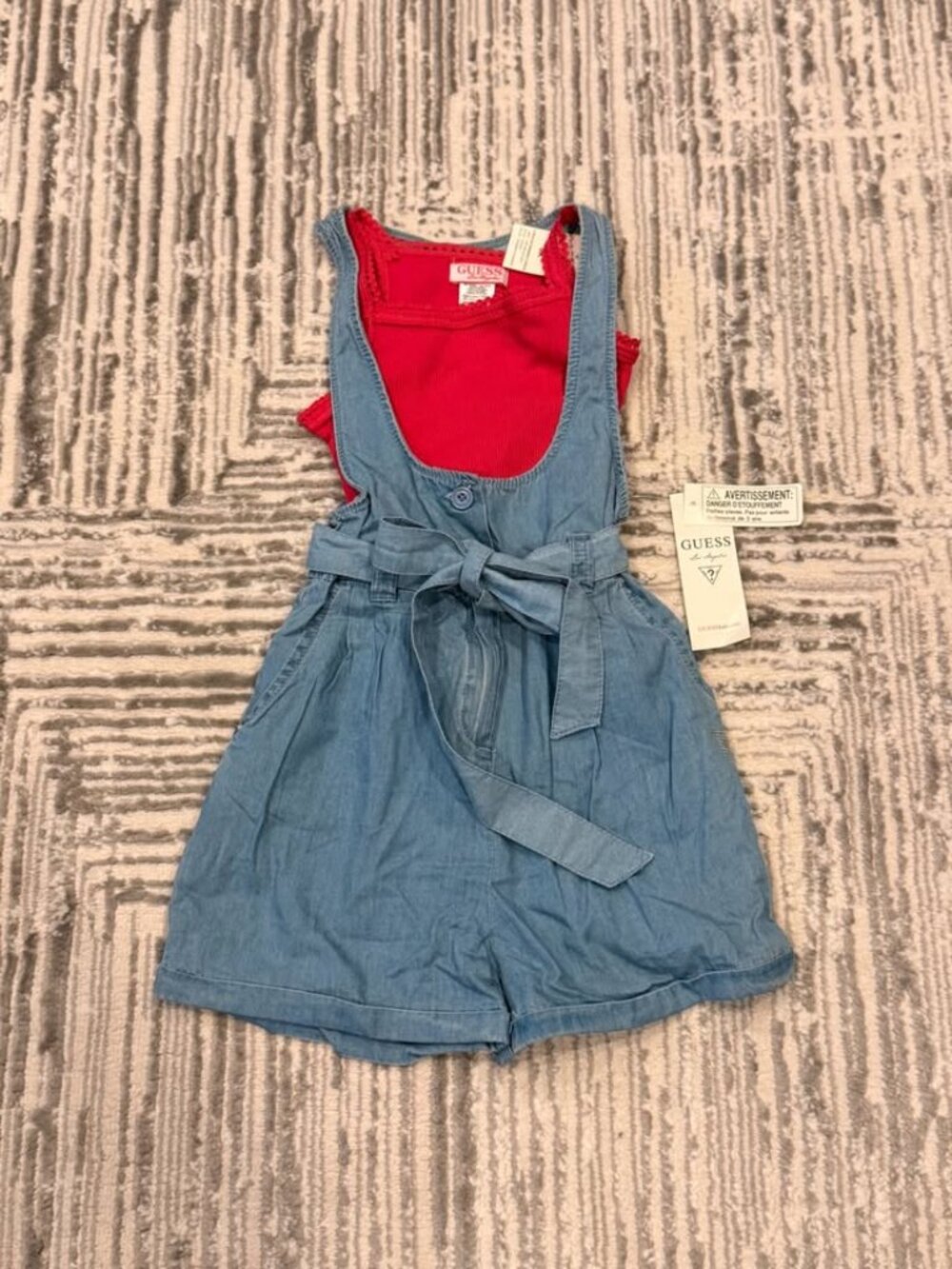 NEW "GUESS" girl's size 6X 2pc denim romper & tank set MSRP $46.50
